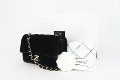 Chanel Black Quilted Velvet Mini Classic Flap Chain Bag Silver 3C927