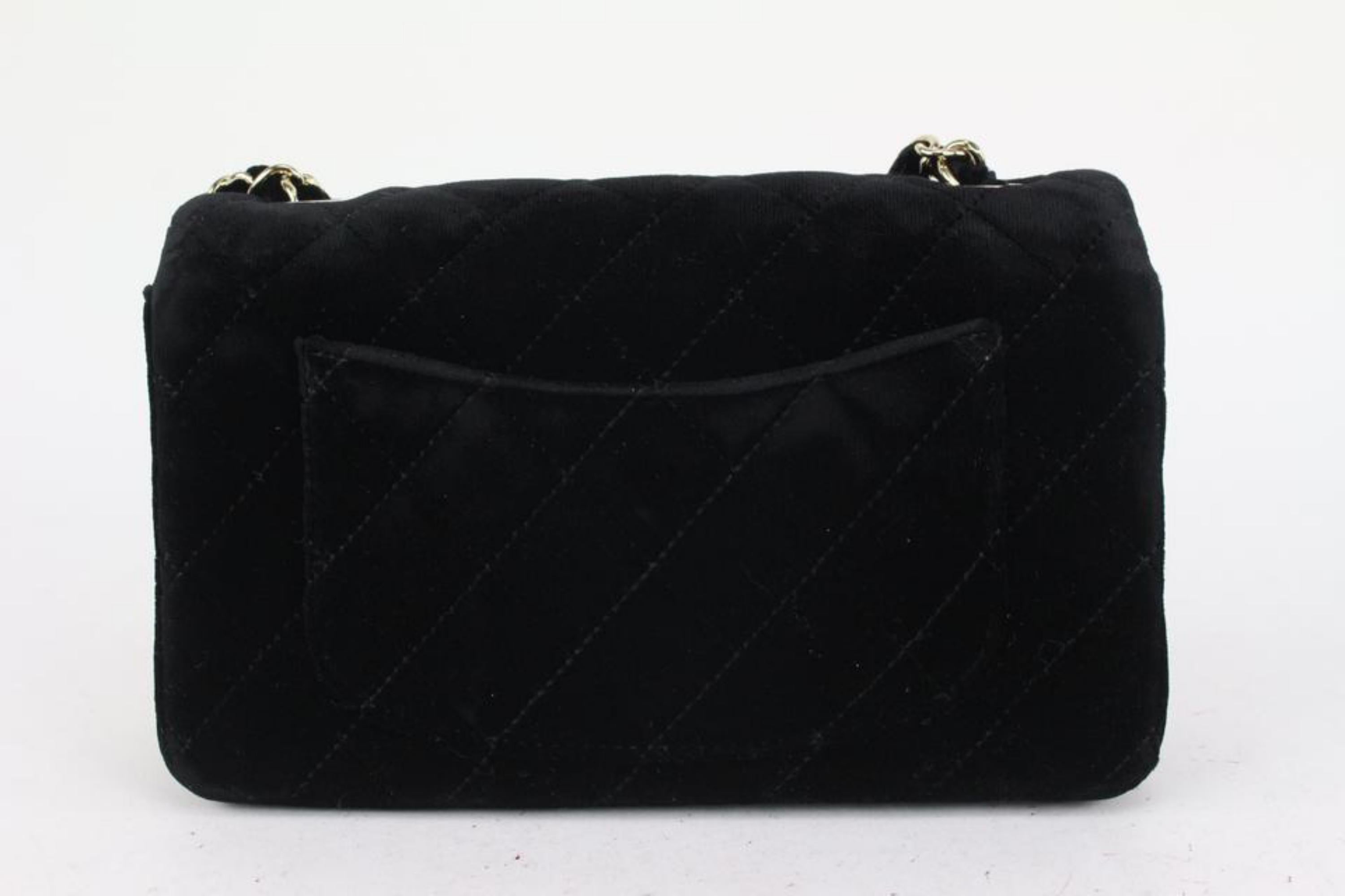 Chanel Black Quilted Velvet Mini Classic Flap Chain Bag Silver 3C927 For Sale 2