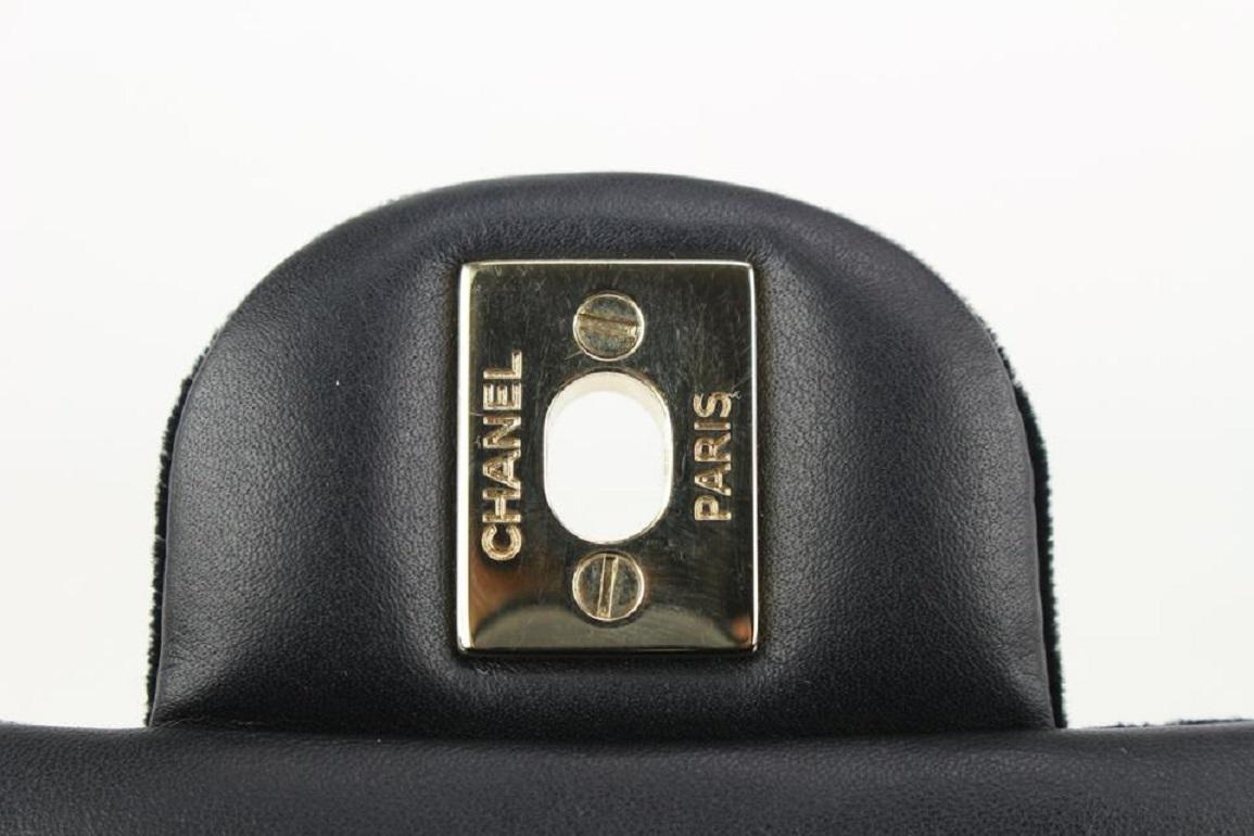 Women's Chanel Black Quilted Velvet Mini Classic Flap Chain Bag Silver 3C927
