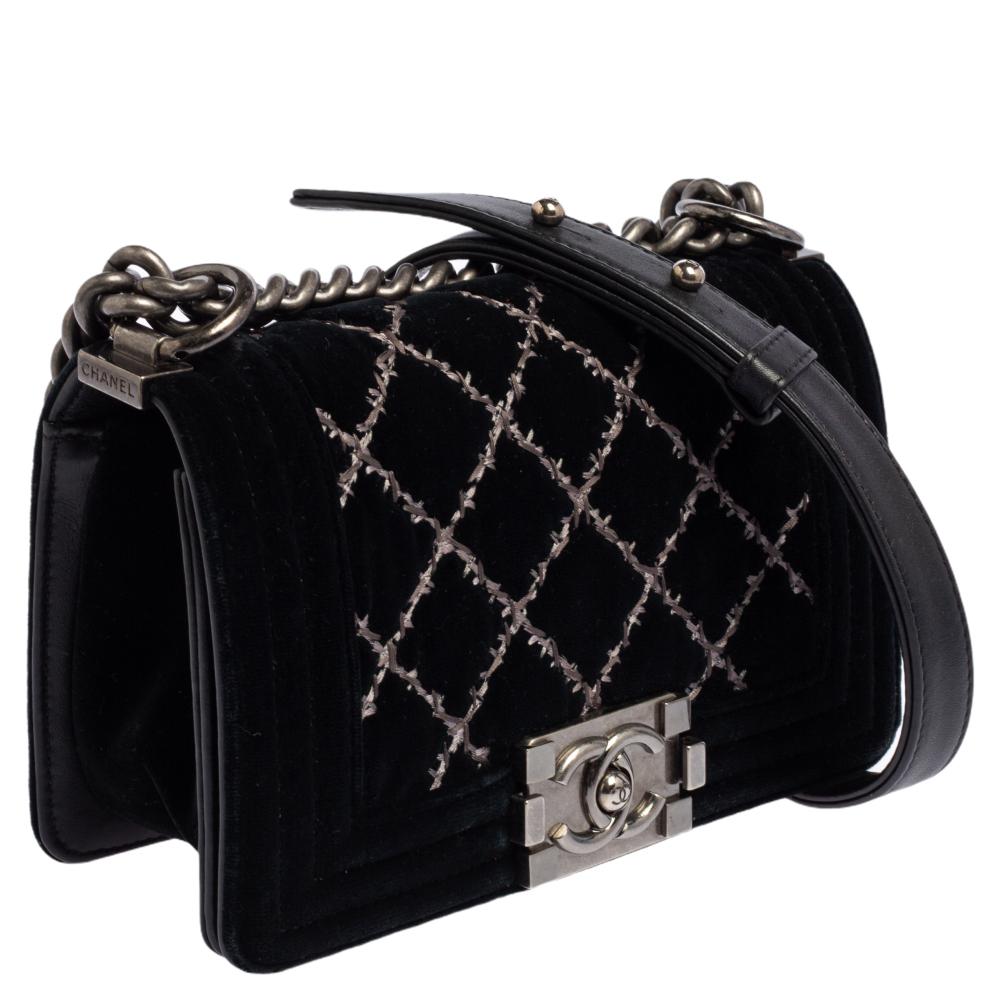 Women's Chanel Black Quilted Velvet Small Wild Stitch Boy Flap Bag