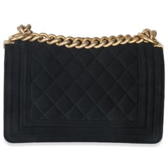 Chanel Black Quilted Velvet Strass Small Boy Bag