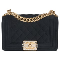 Chanel Black Quilted Velvet Strass Small Boy Bag