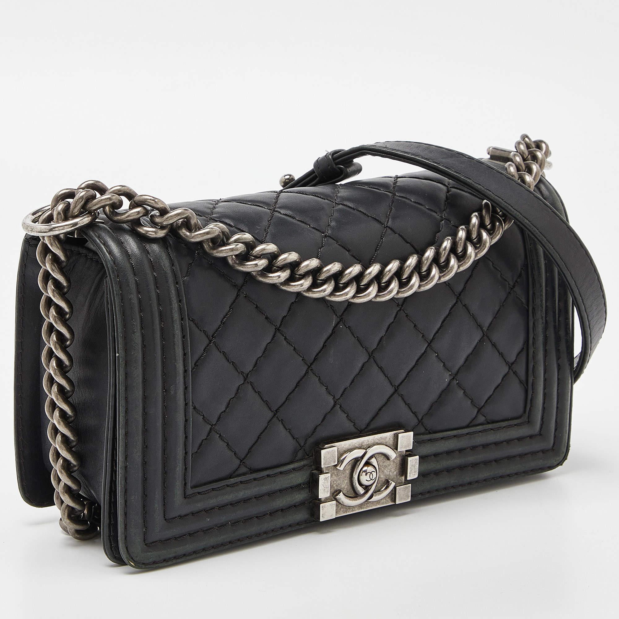 Women's Chanel Black Quilted Wild Stitched Leather Medium Boy Bag