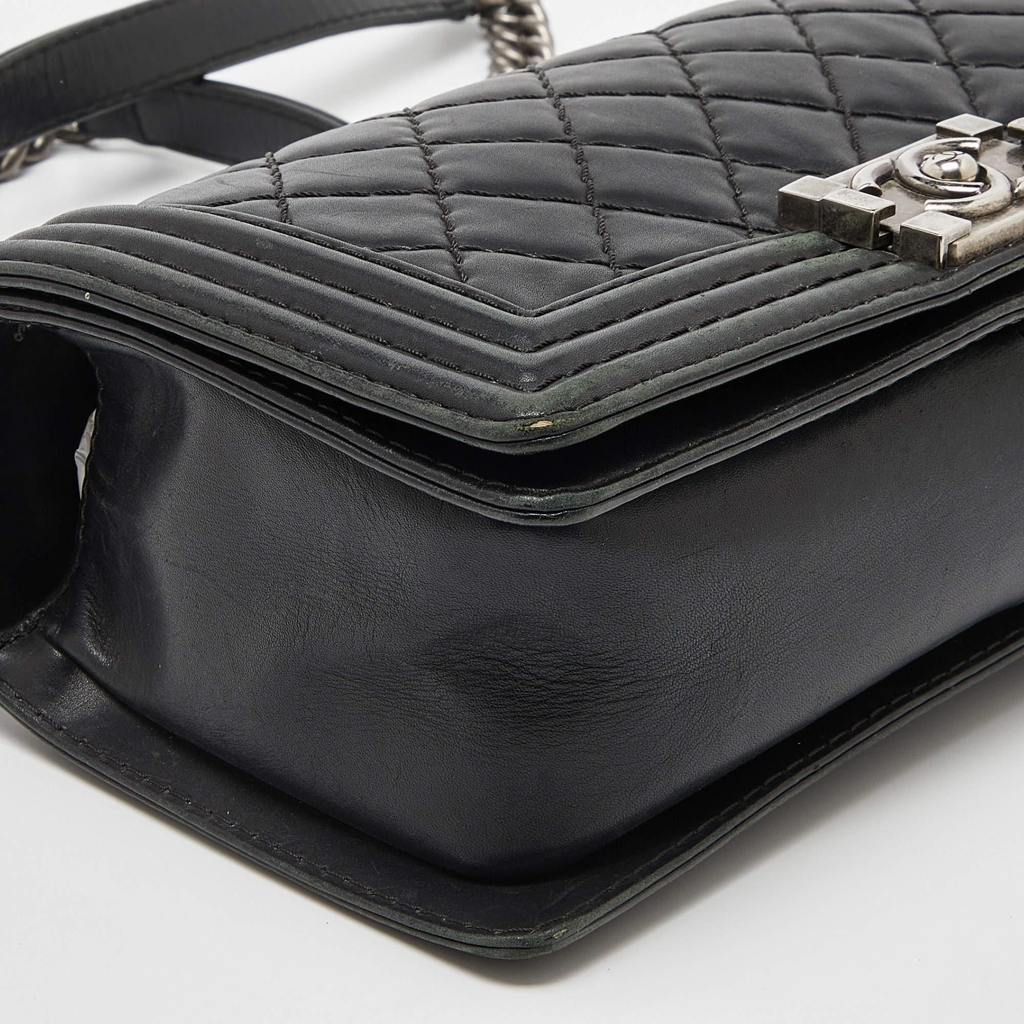 Chanel Black Quilted Wild Stitched Leather Medium Boy Bag 5