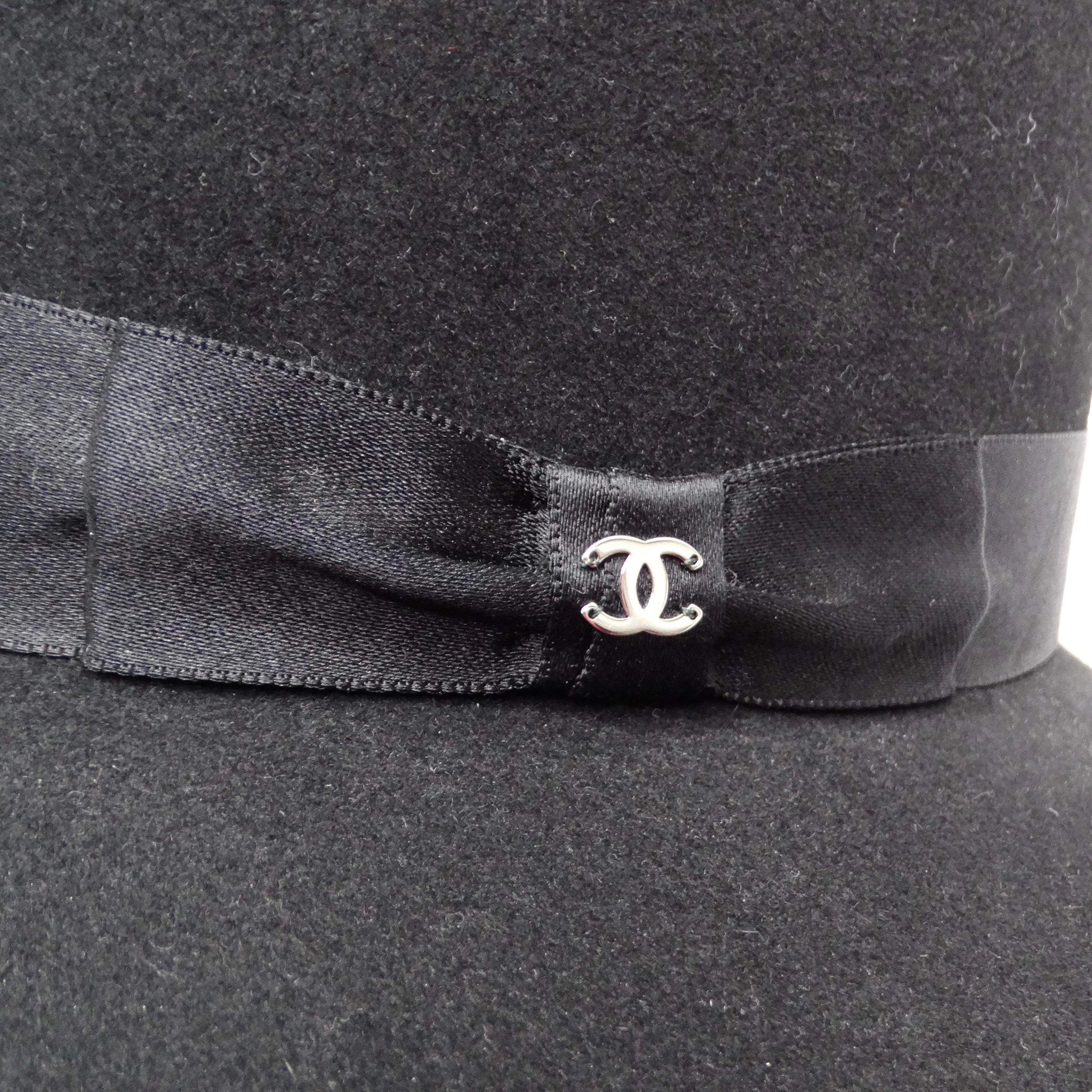Chanel Black Rabbit Fur CC Hat In Excellent Condition For Sale In Scottsdale, AZ