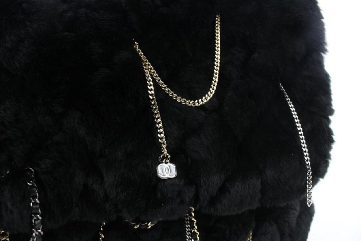 Chanel Black Rabbit Fur Chain Drip Clutch 858748 For Sale 7