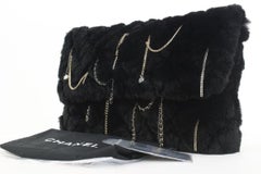 Chanel Black Rabbit Fur Chain Drip Clutch 858748