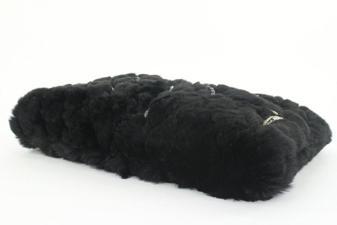 Chanel Black Rabbit Fur Chain Drip Clutch 858748 2