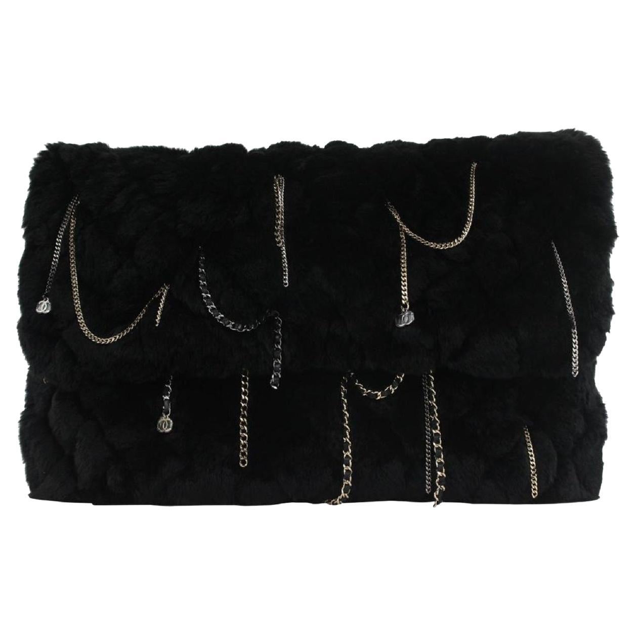 Chanel Black Rabbit Fur Chain Drip Clutch 858748 For Sale