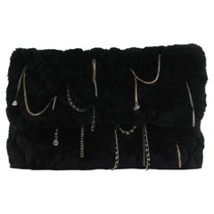 Vintage Chanel Black Rabbit Fur Chain Drip Clutch 858748