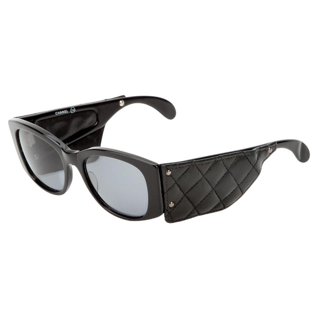 Chanel Black Rare 1988 Vintage Aviator Pilot with Quilted Lambskin Sunglasses For Sale