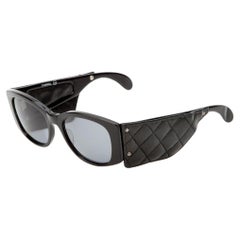 Chanel Black Rare 1988 Retro Aviator Pilot with Quilted Lambskin Sunglasses