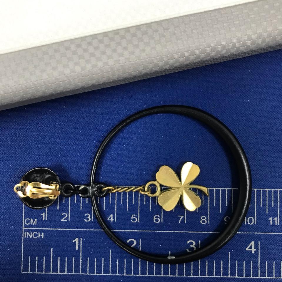 Chanel Black Rare Vintage Clover Dangle Hoop Clip-On Earrings In Good Condition In New York, NY