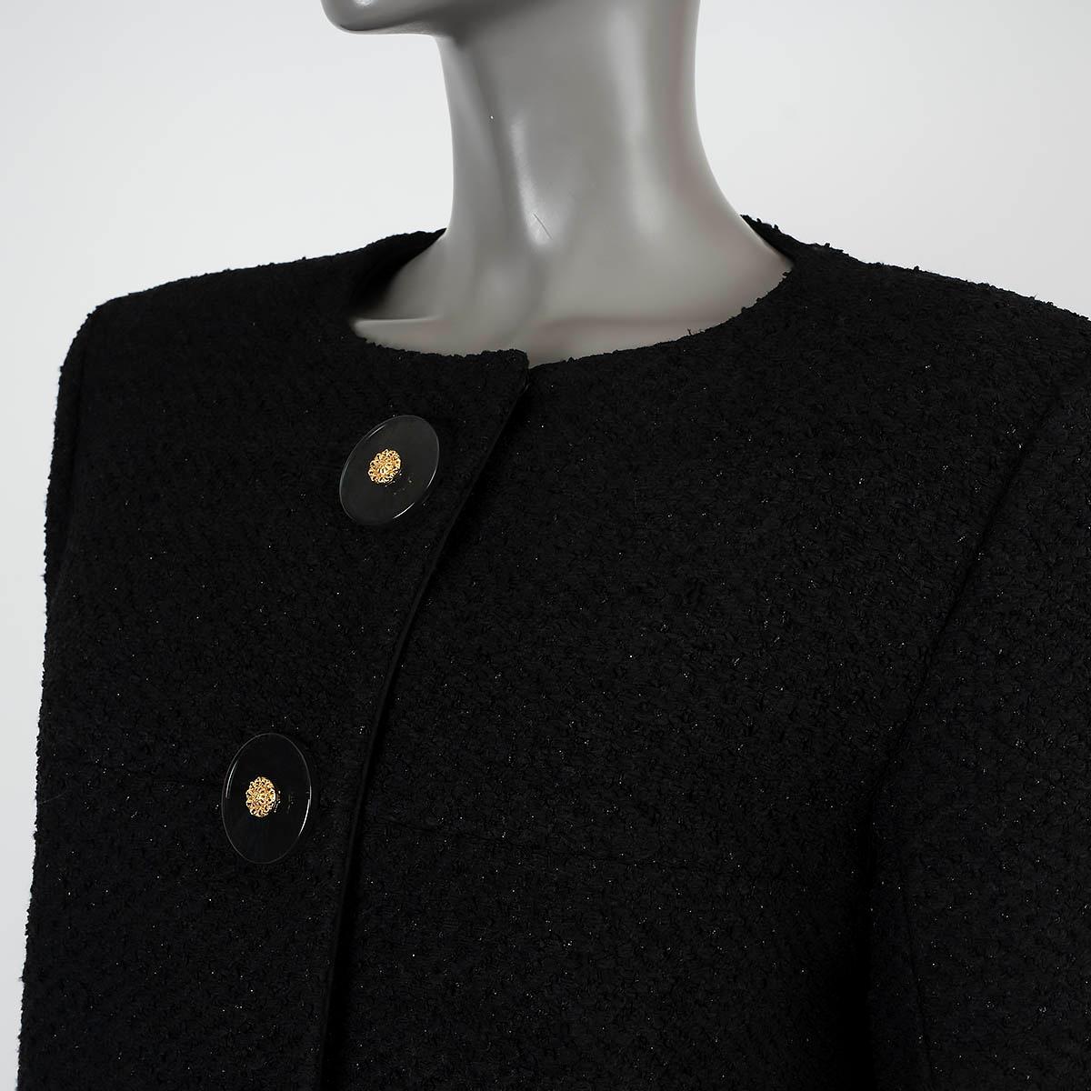 CHANEL black rayon 2017 17A COSMOPOLITE EMBROIDERED TWEED Jacket 42 L For Sale 2