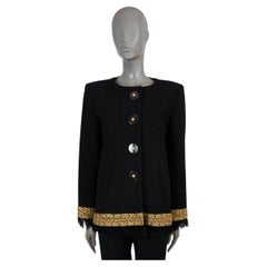 CHANEL noir rayonne 2017 17A COSMOPOLITE EMBROIDED TWEED Jacket 42 L