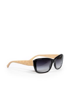 Chanel Black Rectangle Leather Arms Sunglasses
