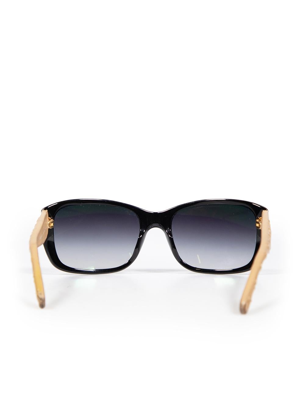 Chanel Black Rectangle Leather Arms Sunglasses In Good Condition In London, GB