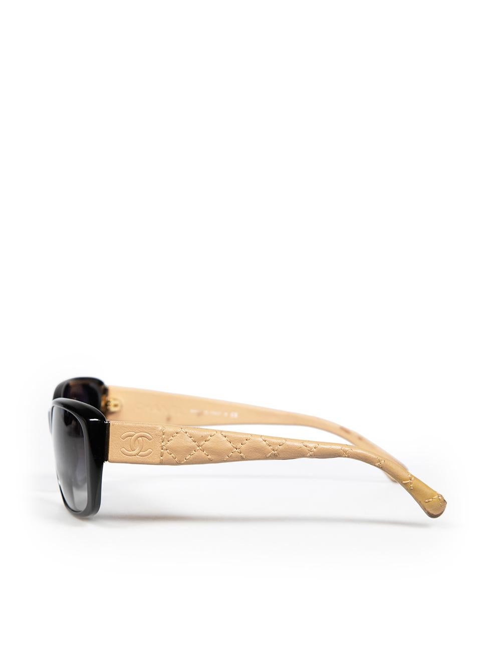 Women's Chanel Black Rectangle Leather Arms Sunglasses