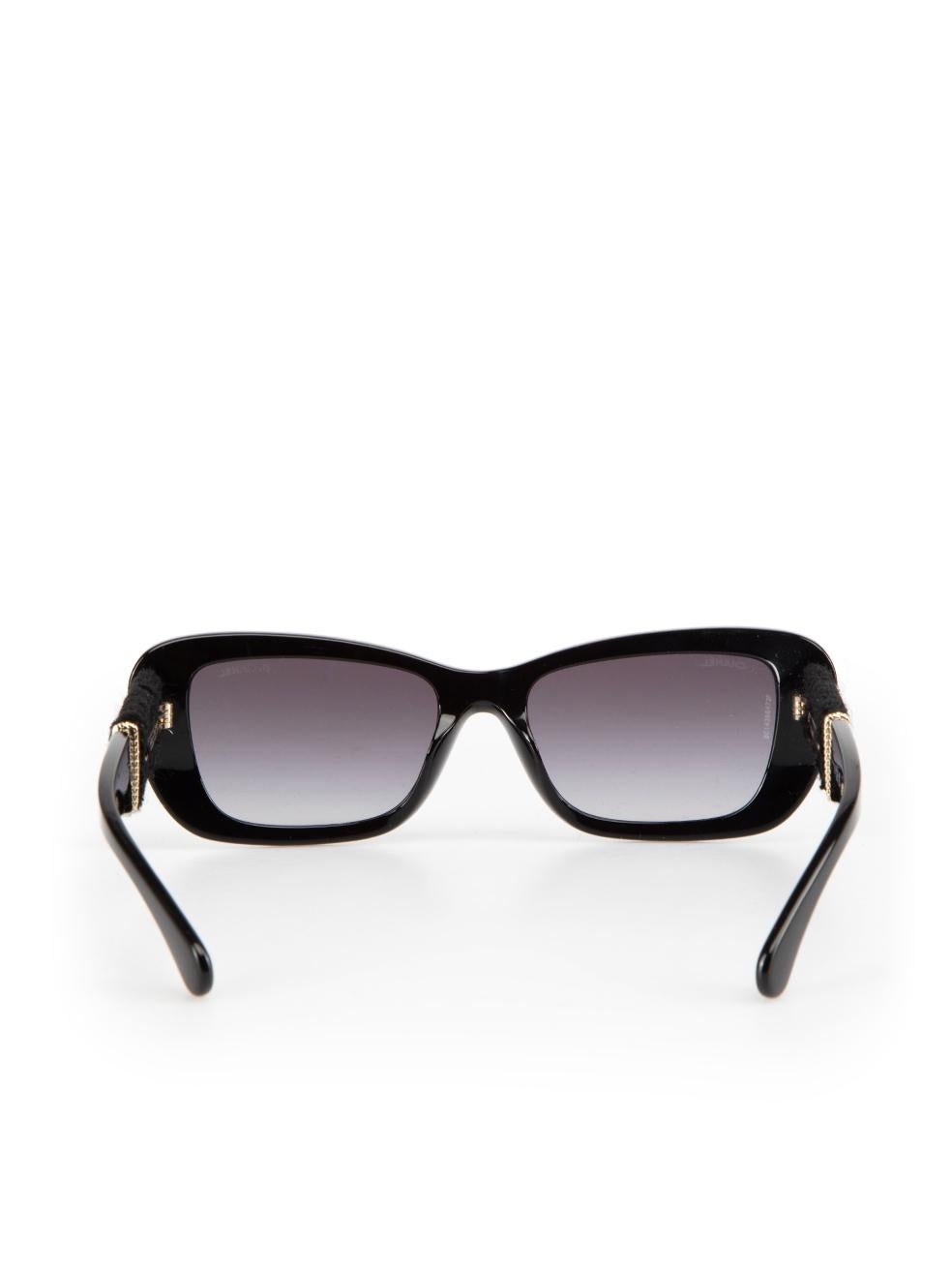 Women's Chanel Black Rectangle Tweed Detail Sunglasses