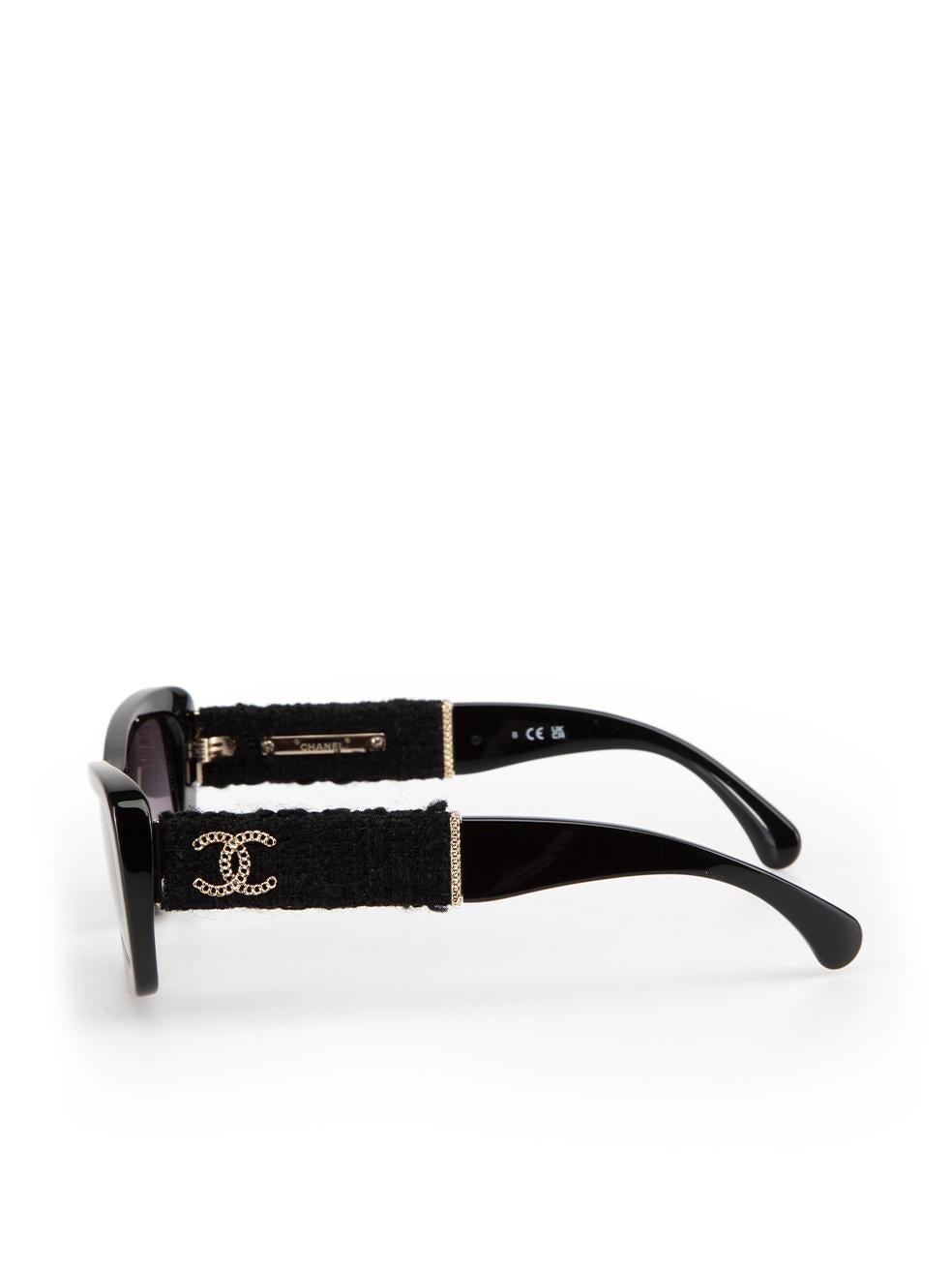 Chanel Black Rectangle Tweed Detail Sunglasses 1