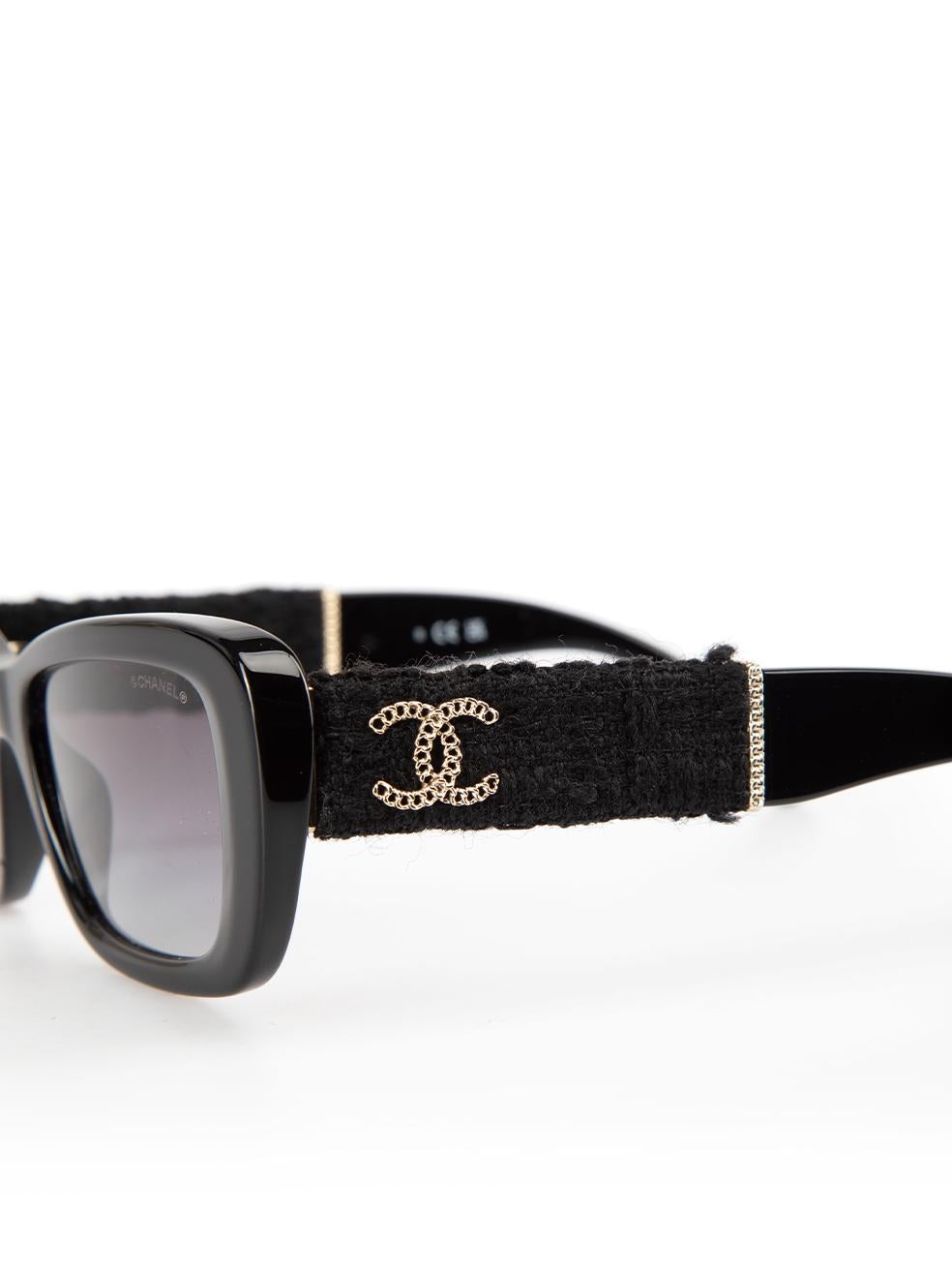 Chanel Black Rectangle Tweed Detail Sunglasses 2