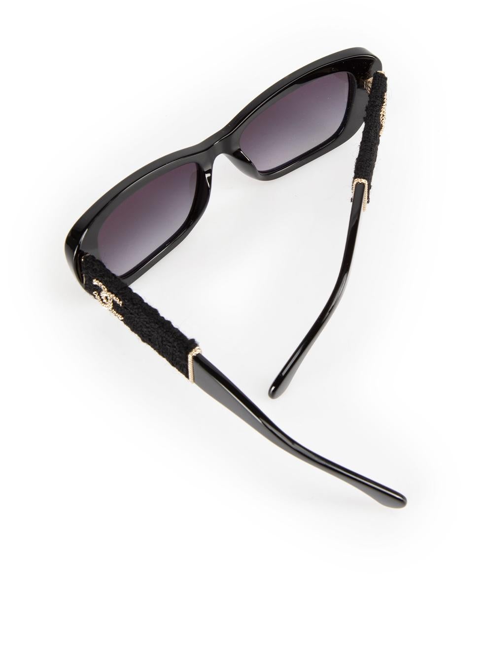 Chanel Black Rectangle Tweed Detail Sunglasses 3