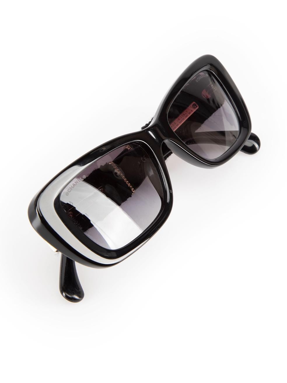 Chanel Black Rectangle Tweed Detail Sunglasses 4