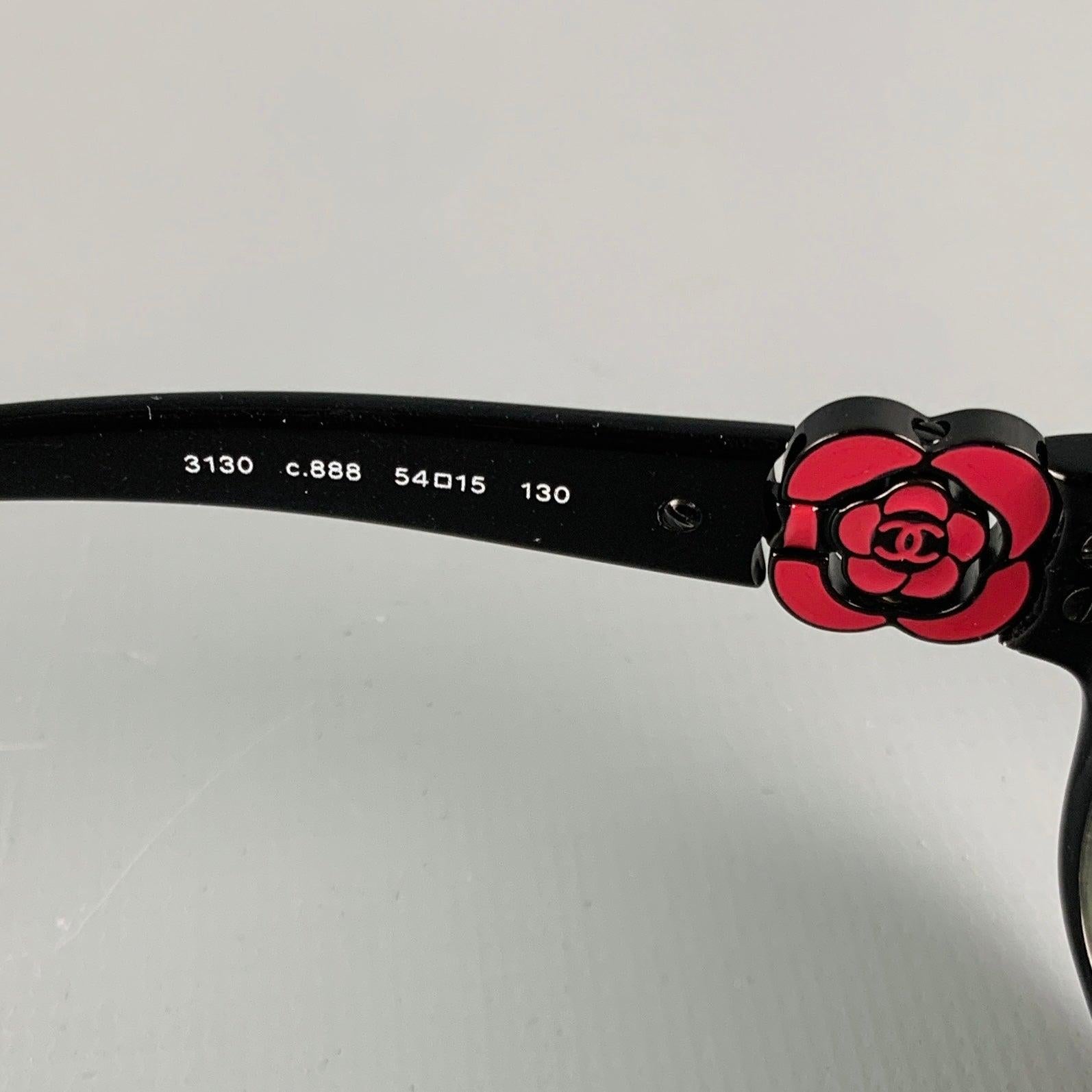 CHANEL Black Red Camellia Sunglasses Frames For Sale 1