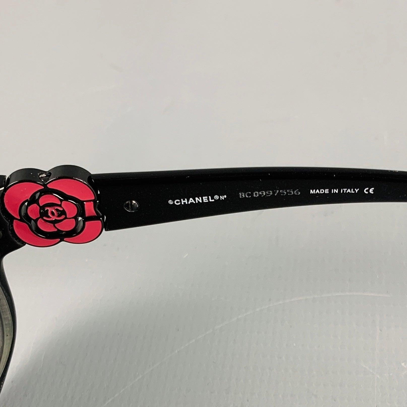 CHANEL Black Red Camellia Sunglasses Frames For Sale 2