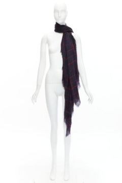 CHANEL black red CC logo diamond quilt print soft warm raw edge scarf