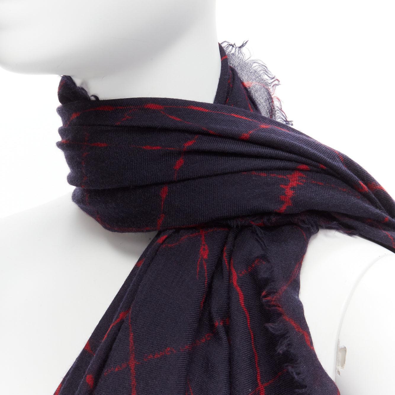 CHANEL black red CC logo diamond quilt print soft warm raw edge scarf For Sale 1