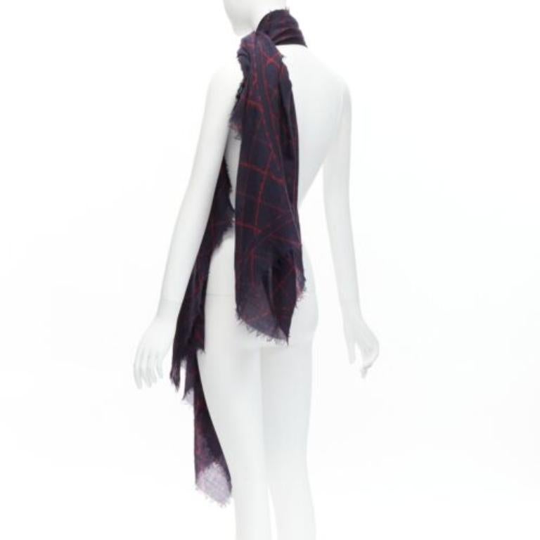CHANEL black red CC logo diamond quilt print soft warm raw edge scarf For Sale 1