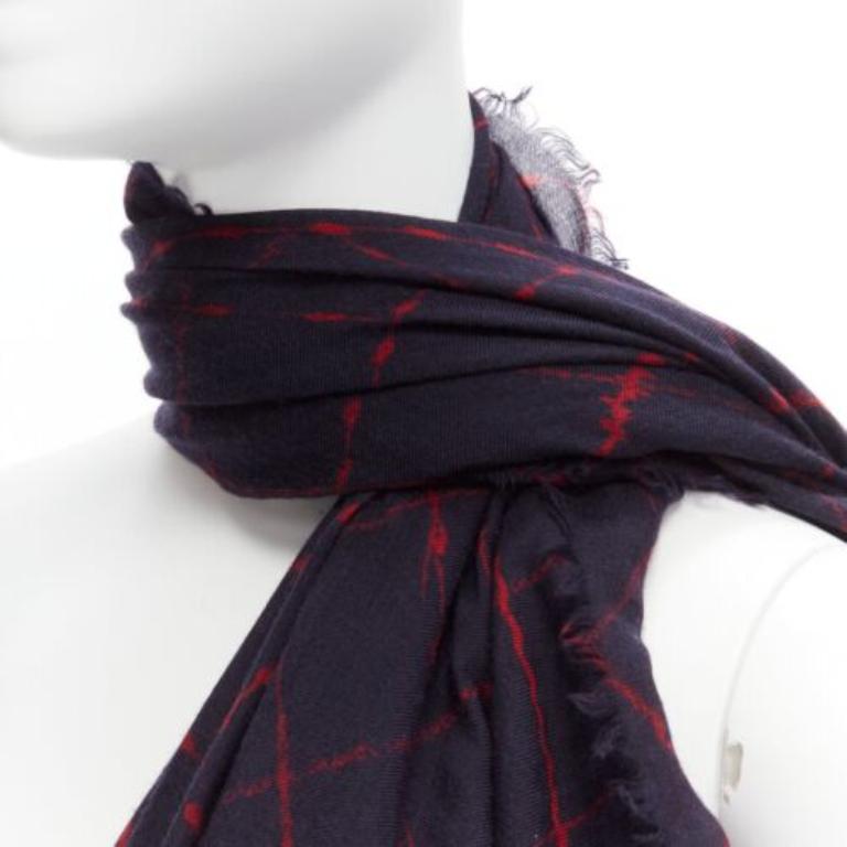 CHANEL black red CC logo diamond quilt print soft warm raw edge scarf For Sale 2