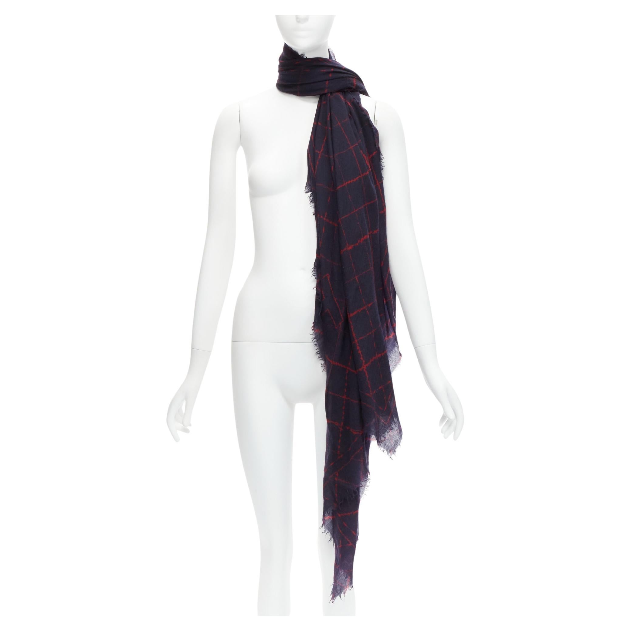CHANEL black red CC logo diamond quilt print soft warm raw edge scarf For Sale