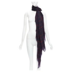 CHANEL black red CC logo diamond quilt print soft warm raw edge scarf