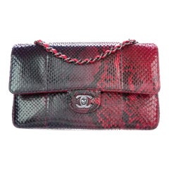 Chanel Black Red Green Python Leather Exotic Small  Evening Shoulder Flap Bag