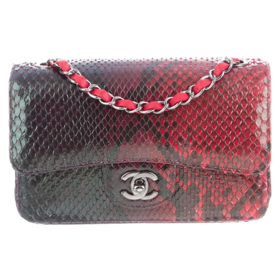 Chanel Black Red Green Python Leather Exotic Small  Evening Shoulder Flap Bag