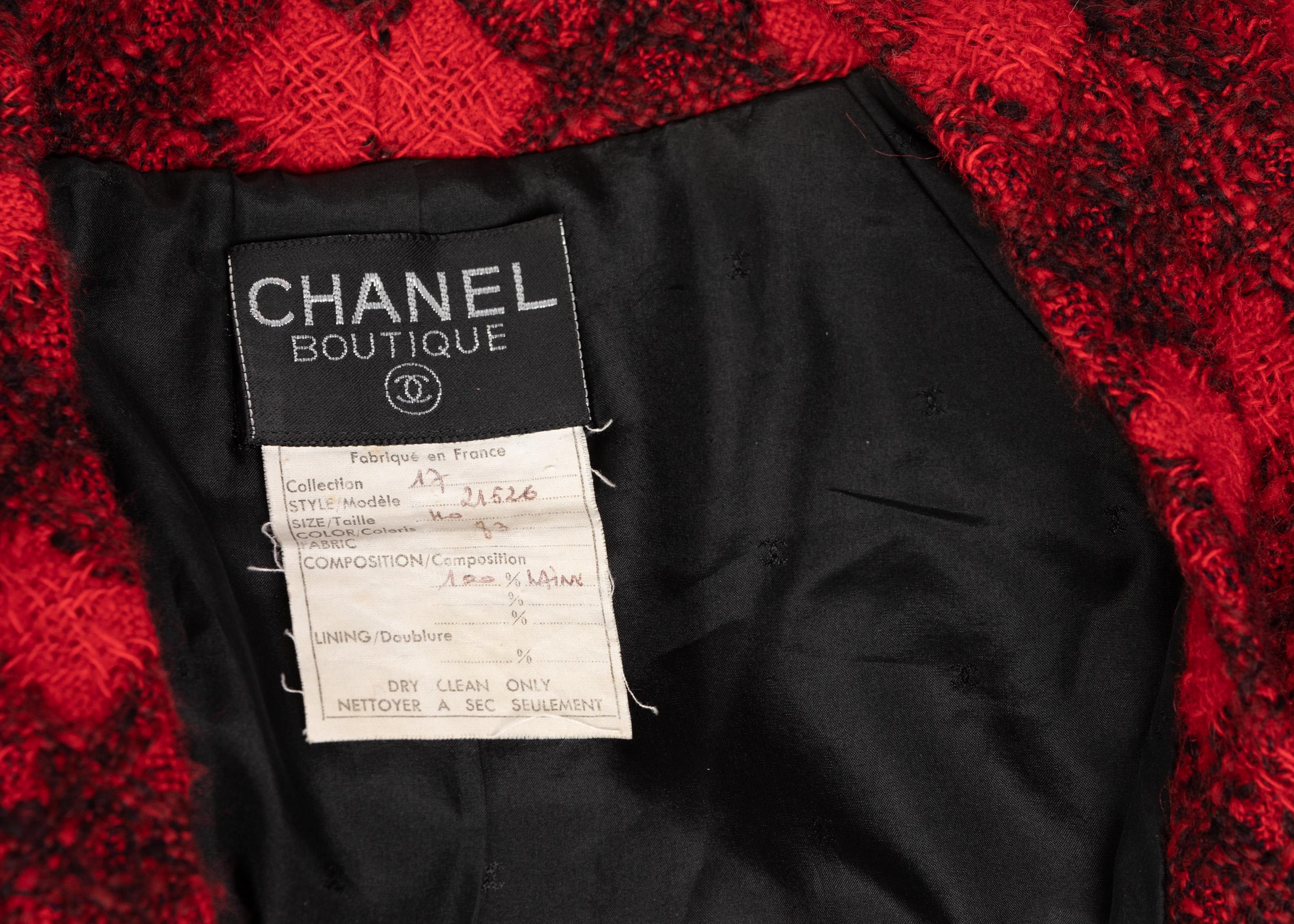 Chanel Black Red Plaid Cropped Wool Jacket Runway 1988 3
