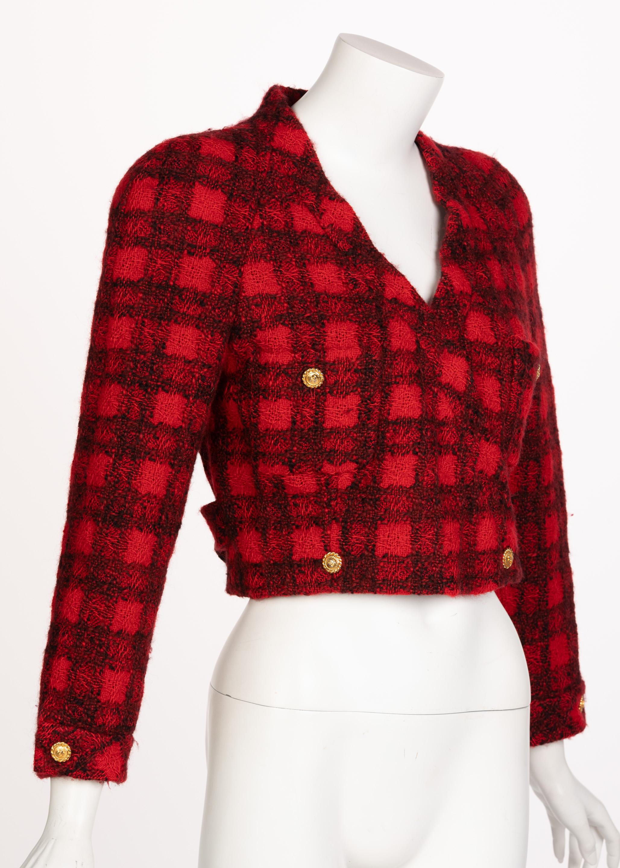 red plaid crop jacket