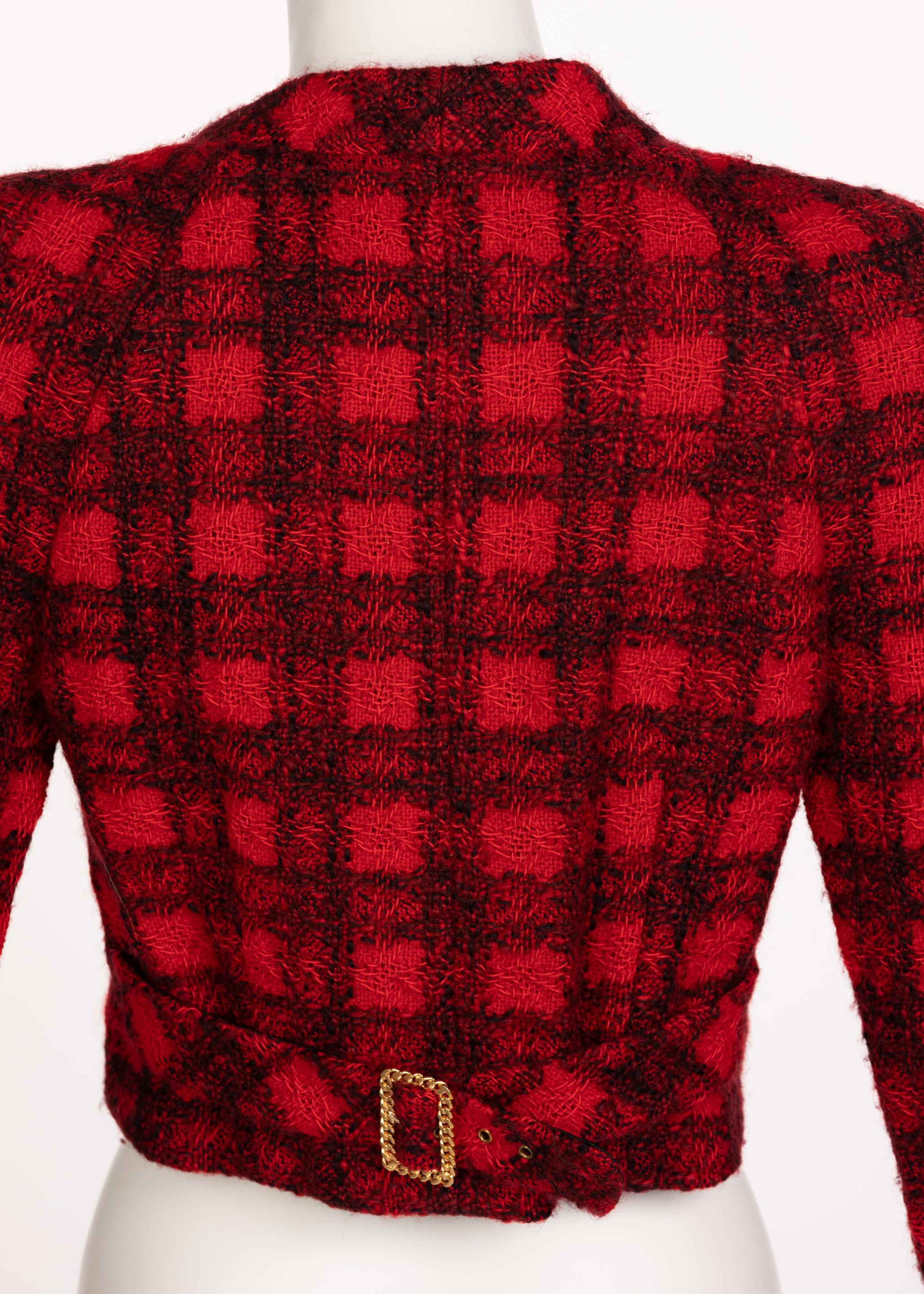 Women's Chanel Black Red Plaid Cropped Wool Jacket Runway 1988