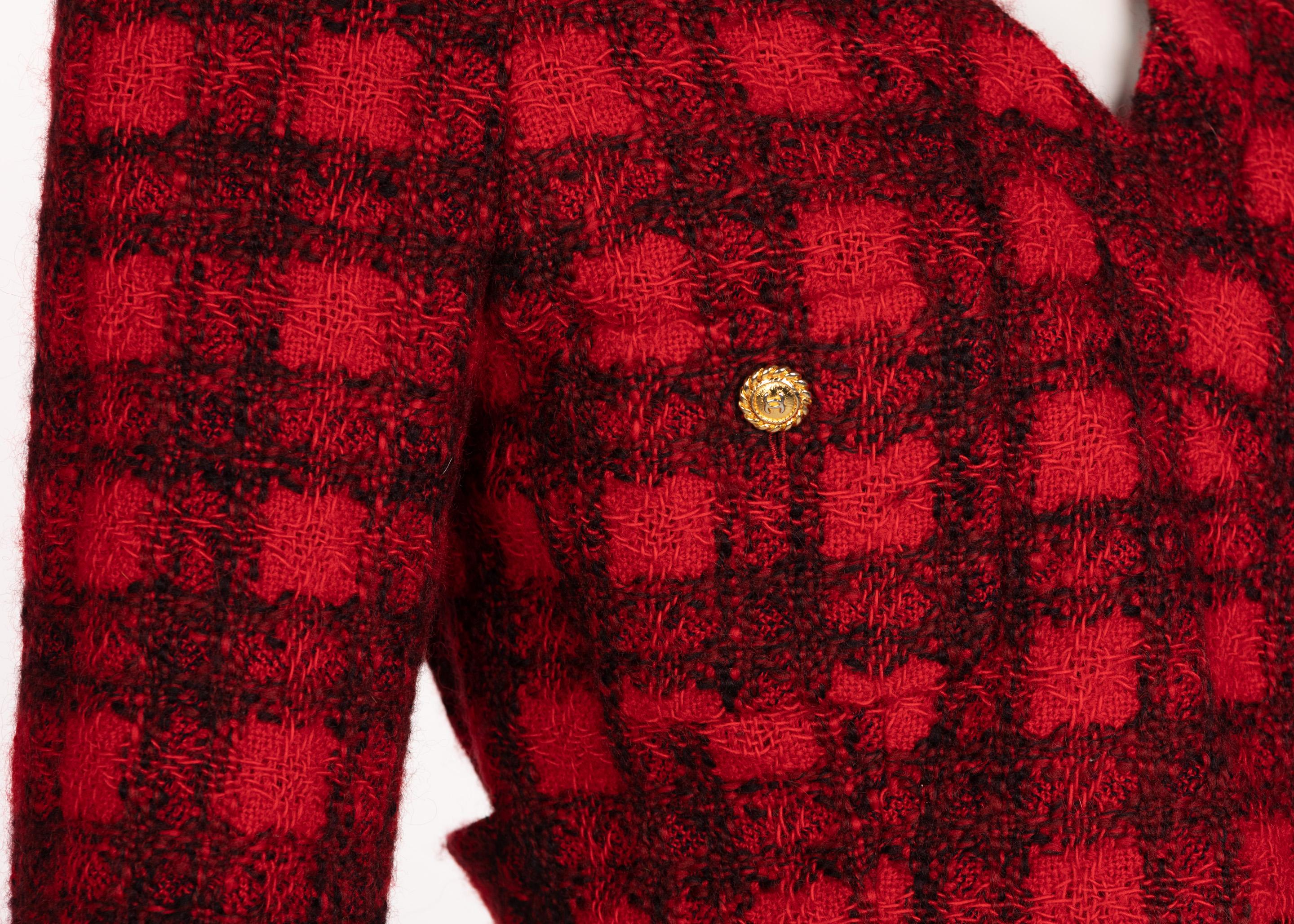 Chanel Black Red Plaid Cropped Wool Jacket Runway 1988 1