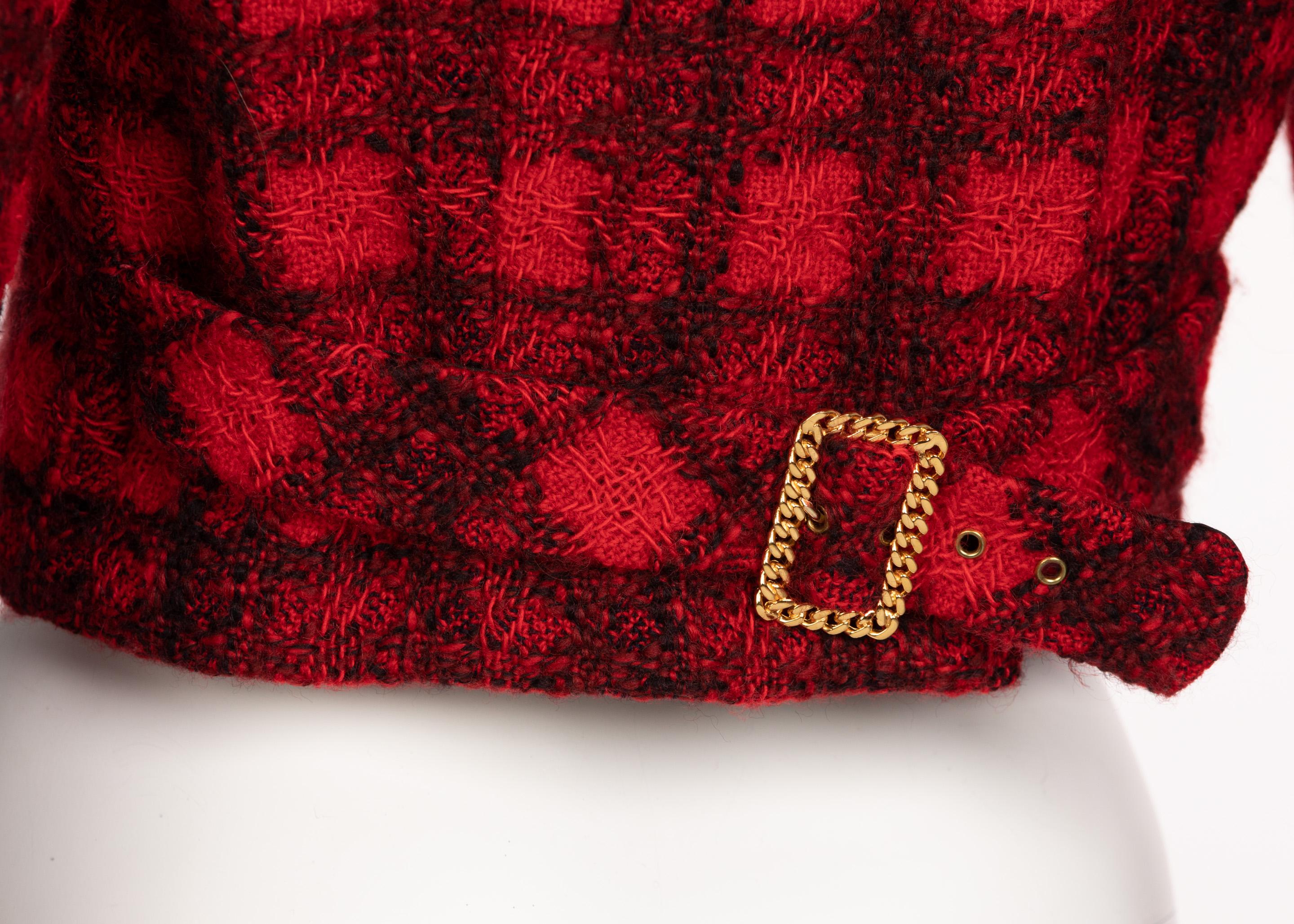 Chanel Black Red Plaid Cropped Wool Jacket Runway 1988 2