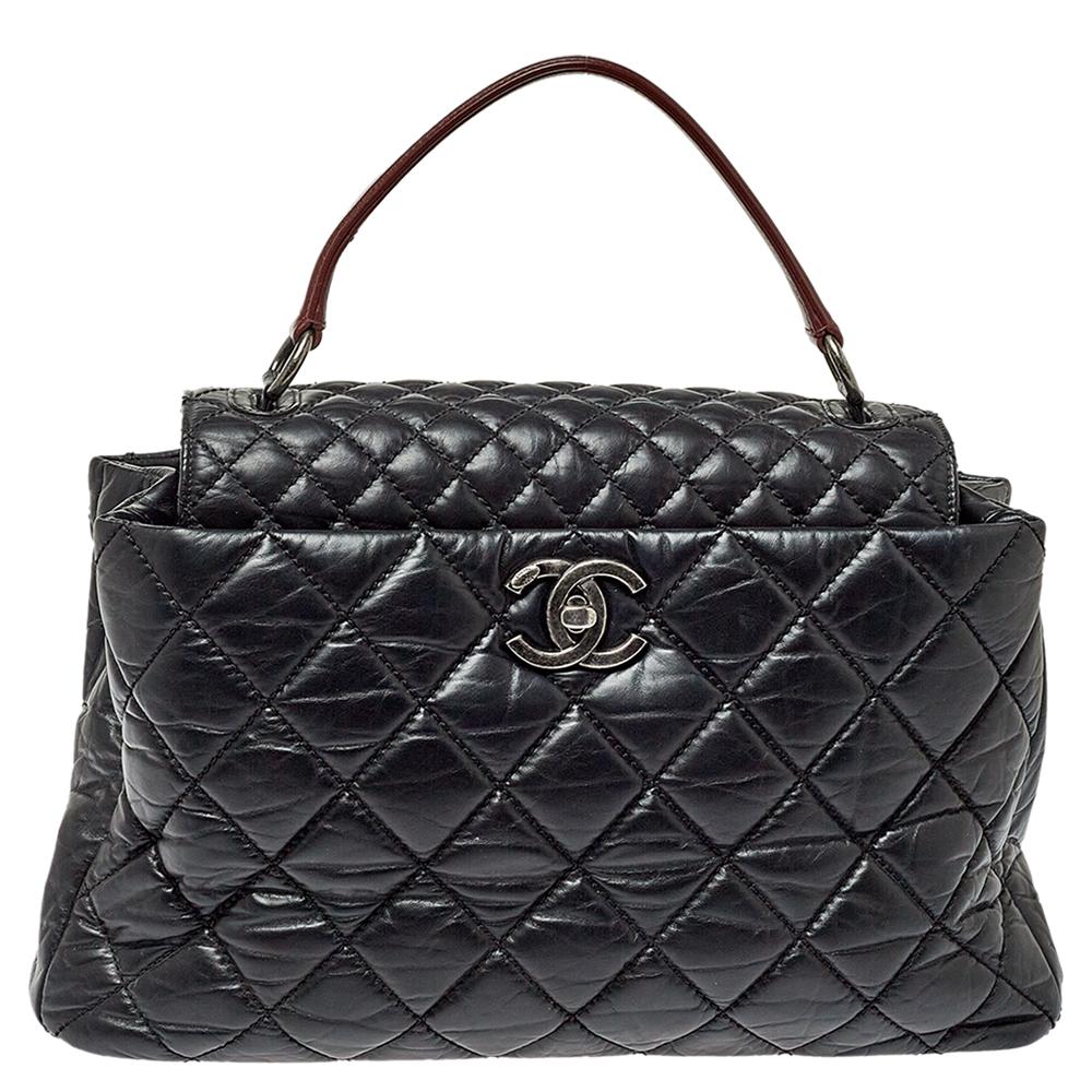 Women's Chanel Black/Red Quilted Aged Leather Large Portobello Top Handle Bag