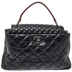 Chanel Black/Red Quilted Aged Leather Large Portobello Top Handle Bag