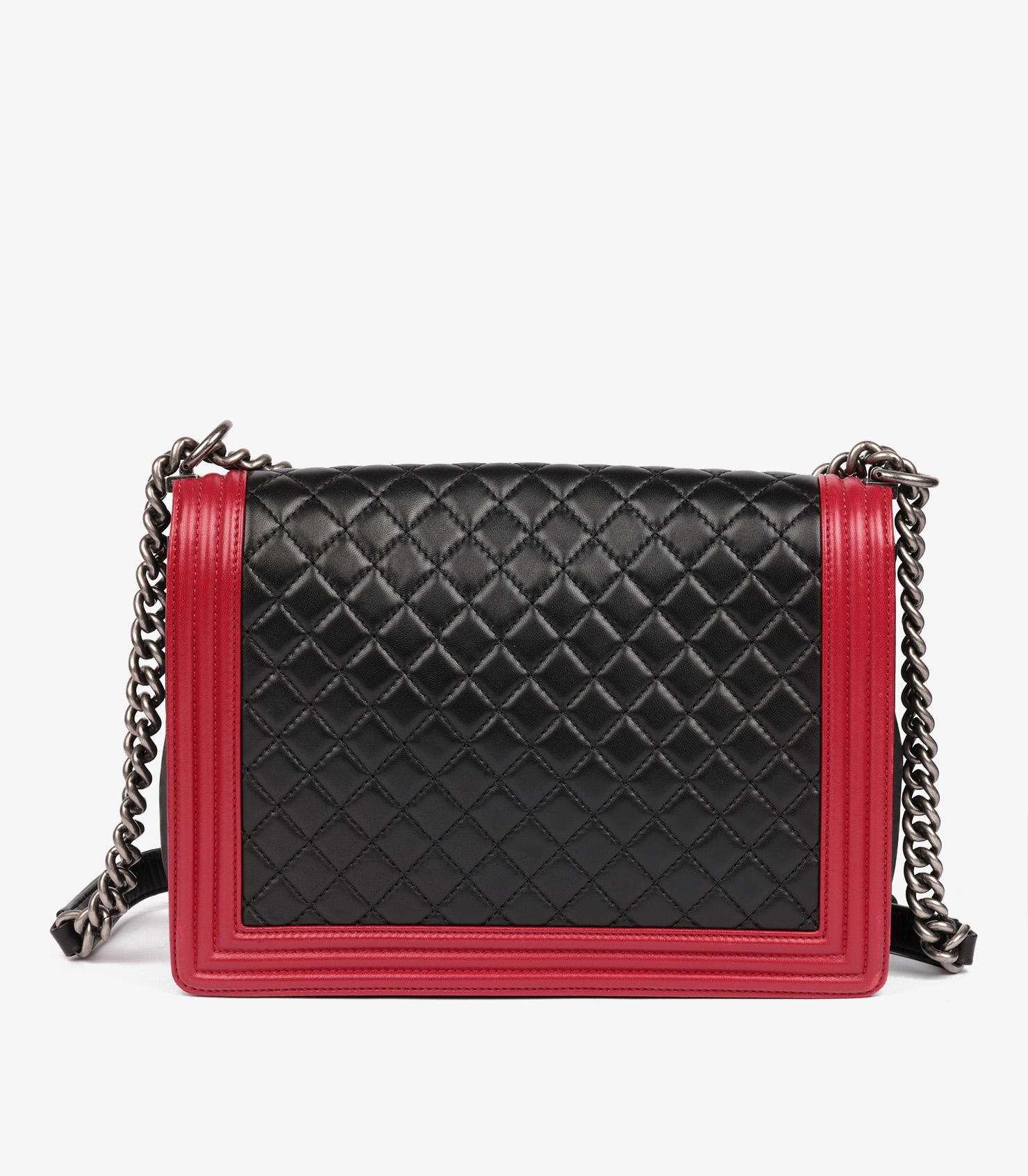 Women's Chanel Black & Red Quilted Lambskin Large Le Boy For Sale