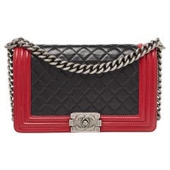 Chanel Black/Red Quilted Leather Medium Boy Flap Bag