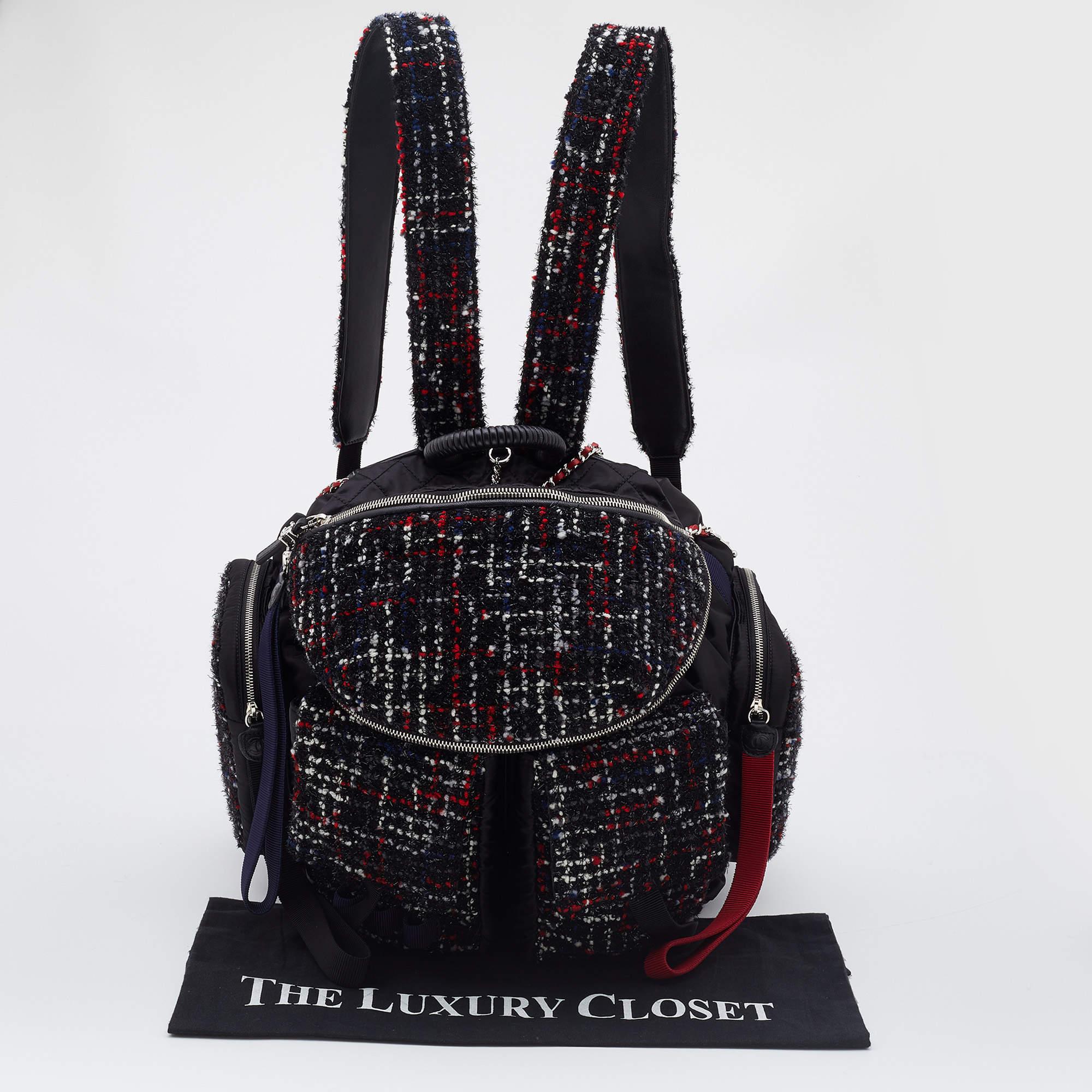 Chanel Black/Red Satin , Tweed and Leather Astronaut Essential s Backpack 8