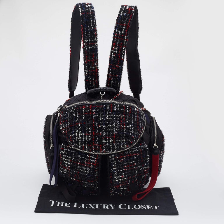 Chanel Black/Red Satin , Tweed and Leather Astronaut Essential s Backpack  For Sale at 1stDibs