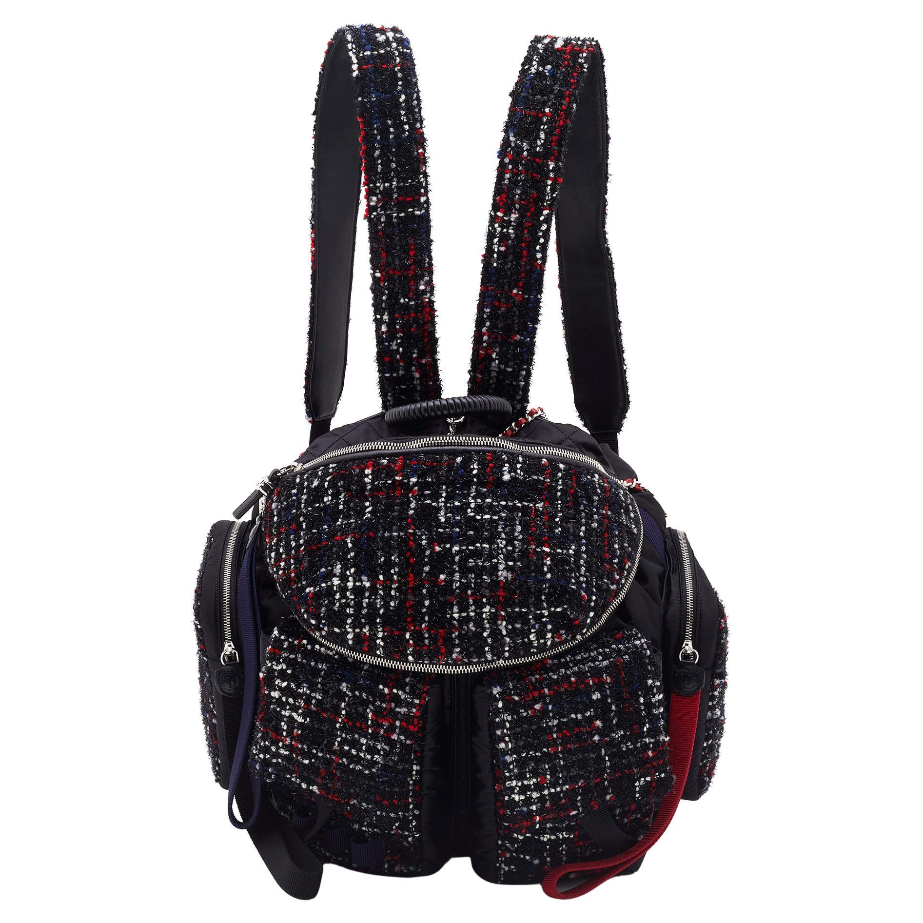 Chanel Black/Red Satin , Tweed and Leather Astronaut Essential s Backpack