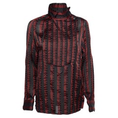 Chanel - Chemise rayée noire/rouge en soie plissée transparente L